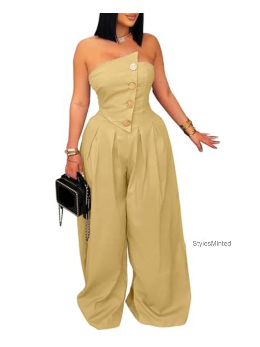 Strapless Off Shoulder Wide Leg Jumpsuit Sleeveless One Piece